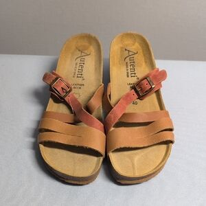 Autenti Made In Spain Brown/Rust Red Leather Sandals Size 40